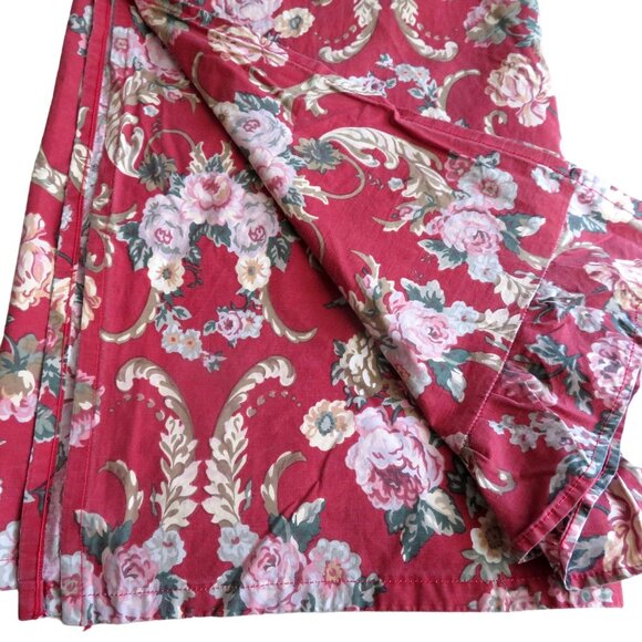 Vintage Ralph Lauren Danielle Floral Red Twin Flat Sheet Ruffled Cotton Cottage - Picture 1 of 12